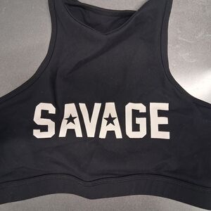 Savage Barbell Black Sports Bra with White Logo